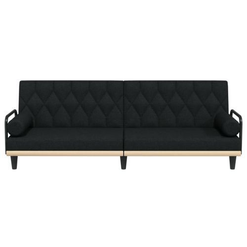 Разтегателен диван с подлакътници, черен, плат