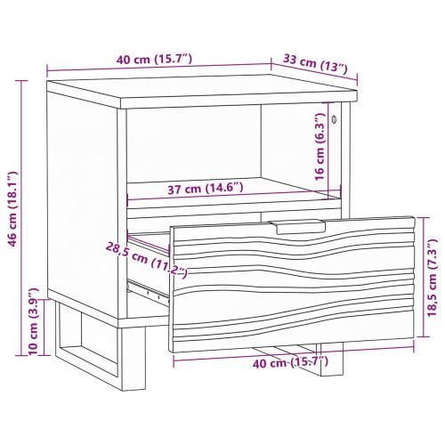 Нощен шкаф с чекмедже Бял и черен 40 x 33 x 46 см