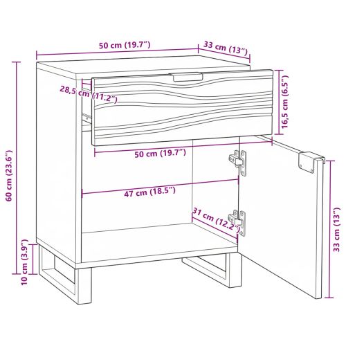 Нощен шкаф с чекмедже Бял и черен 50 x 33 x 60 см
