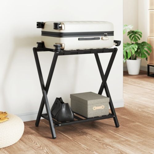 Поставка за куфари, черна, 68x38x58 см, бамбук