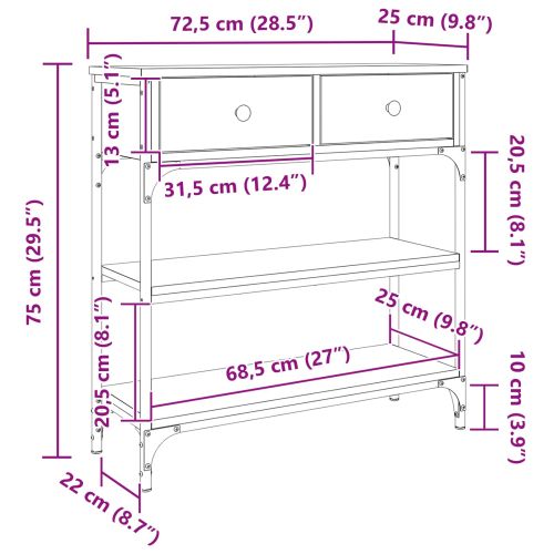 Конзолна маса с чекмедже Дъб 72.5 x 25 x 75 см Инженерно дърво