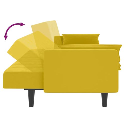 2-местно разтегателно канапе с две възглавници, жълто, кадифе