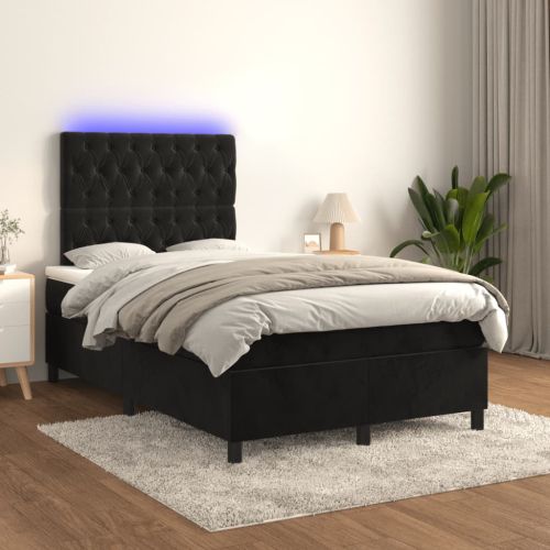 Боксспринг легло с матрак и LED, черно, 120x190 см, кадифе
