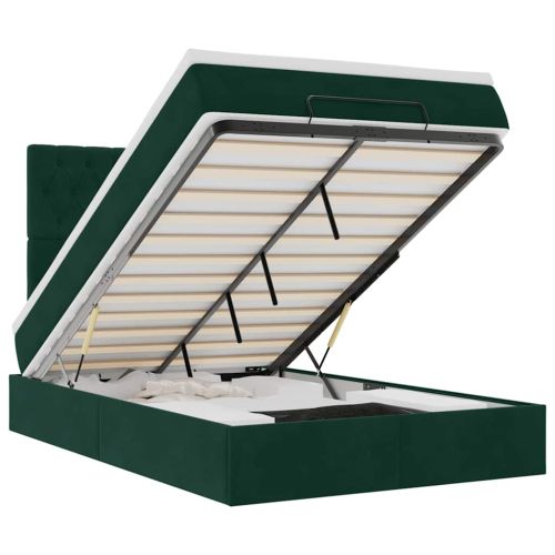 Османска легло с матраци и LED, тъмнозелено, 120x200 см, кадифе