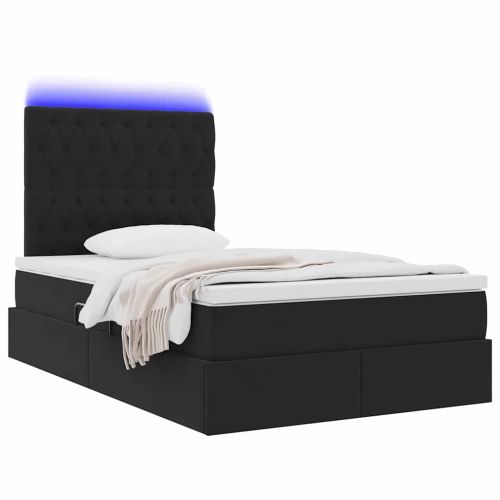 Легло с място за съхранение и LED Черно 120 x 190 cm Кадифе
