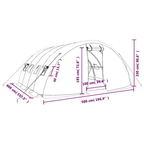 Оранжерия със стоманена рамка, бяла, 20 м², 5x4x2,3 м