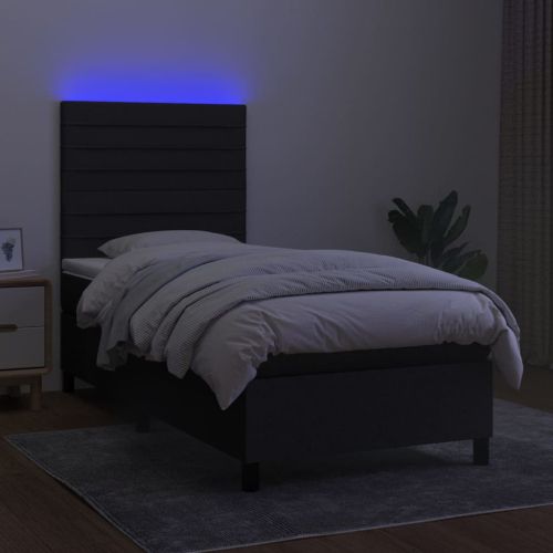 Боксспринг легло с матрак и LED, черна, 90x190 см, плат