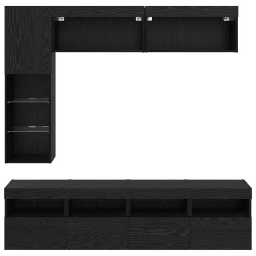 ТВ шкаф с LED 7 pcs Черния дъб Инженерно дърво
