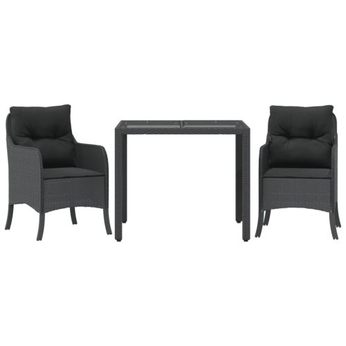 Градински комплект от 3 части с възглавници черни полиратан