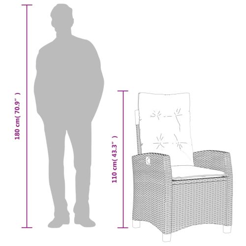 Градински комплект от 3 части с възглавници черни полиратан