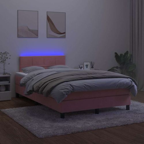 Боксспринг легло с матрак и LED, черно, 120x190 см, кадифе