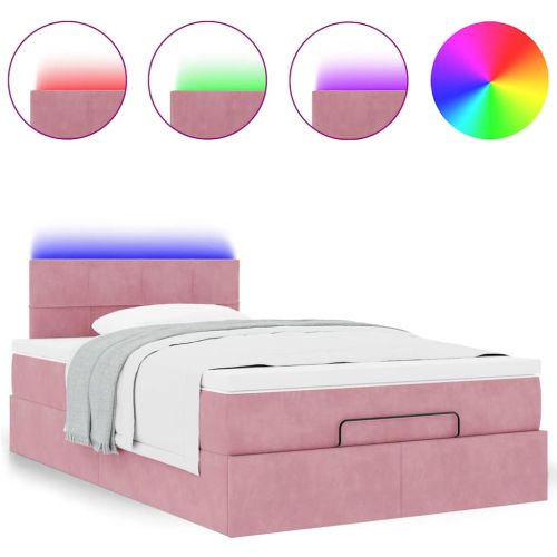 Османска легло с матрак и LED, розово, 120x190 см, кадифе