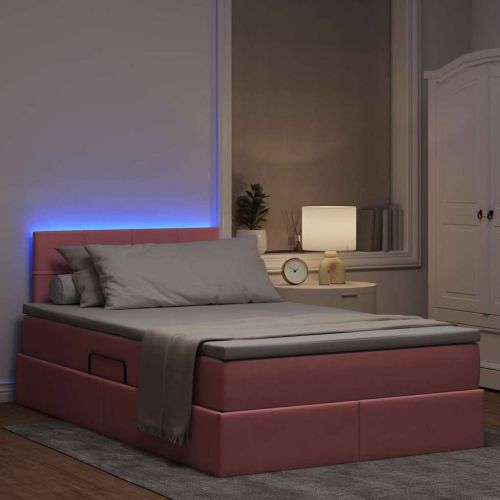 Легло с място за съхранение и LED Розово 120 x 200 cm Кадифе