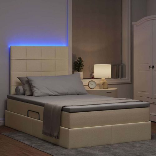 Легло с място за съхранение и LED Кремав 120 x 200 cm Полиестер