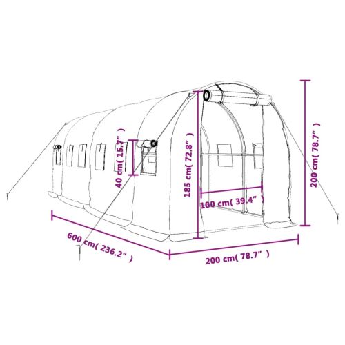 Оранжерия със стоманена рамка бяла 12 м² 6x2x2 м