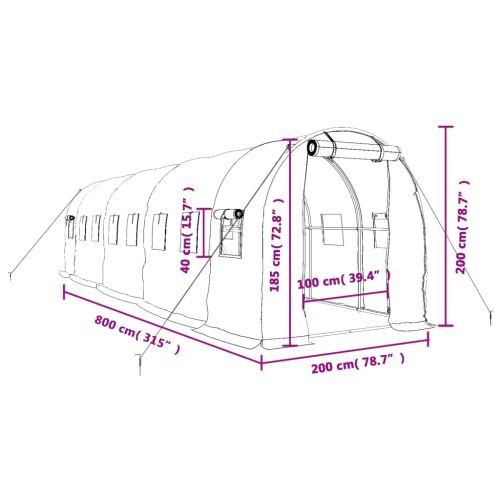 Оранжерия със стоманена рамка бяла 16 м² 8x2x2 м