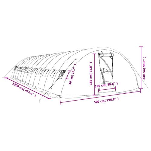 Оранжерия със стоманена рамка зелена 60 м² 12x5x2,3 м