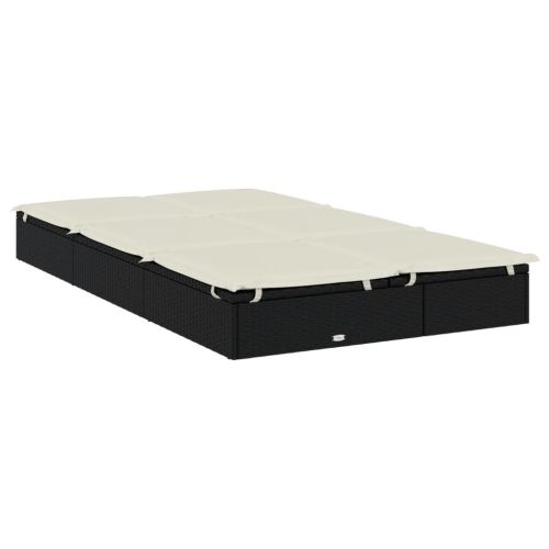 2-местен шезлонг с възглавници, черен, полиратан