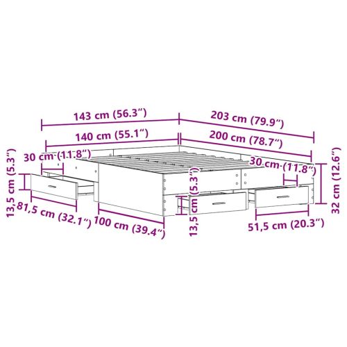 Рамка за легло Черния дъб 140 x 200 cm Инженерно дърво