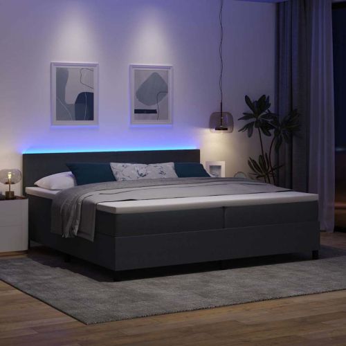 LED кутия за пружини с легло Тъмен сив и бял 200 x 200 cm