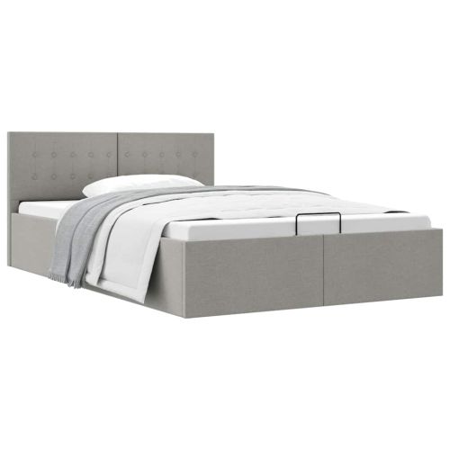 Легло с повдигащ механизъм, светлосиво, текстил, 120х200 см