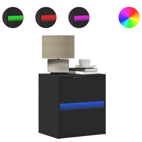 Нощно шкафче за стена с LED светлини, черно