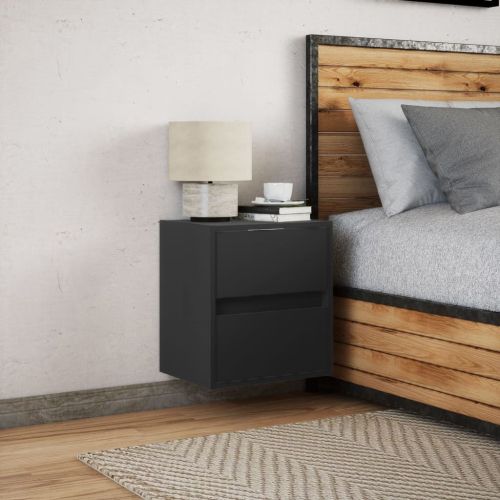 Нощно шкафче за стена с LED светлини, черно