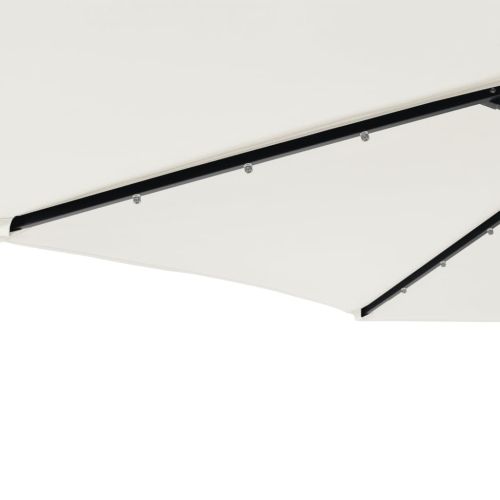 Градински чадър с LED и стоманен прът, бял, 225x225x212 см