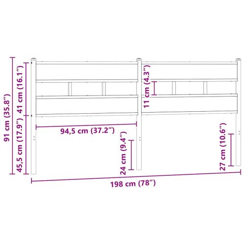 Резервна табла за легло, опушен дъб, 193 см, желязо и инженерно дърво