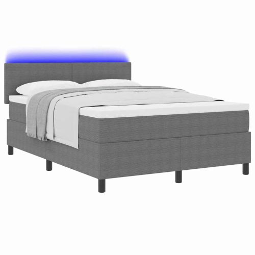 LED кутия за пружини с легло Светлосив и бял 140 x 190 cm