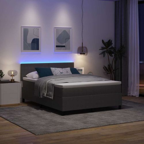 LED кутия за пружини с легло Светлосив и бял 140 x 200 cm