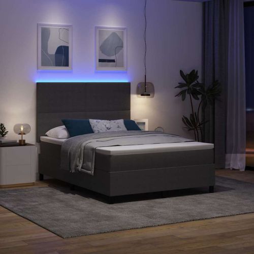 LED кутия за пружини с легло Светлосив и бял 140 x 190 cm