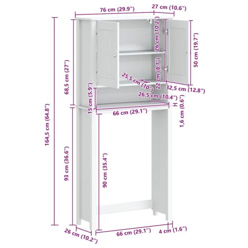 Шкаф за пералня "BERG" бял 76x27x164,5 см масивно дърво
