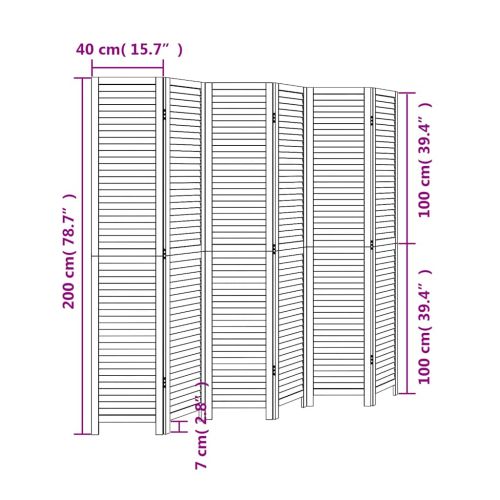 Разделител за стая, 6 панела, бял, дърво пауловния масив