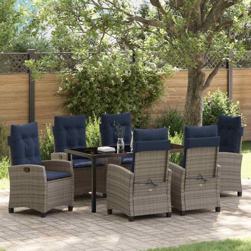 Комплект за хранене в градината 7 pcs Сив полиратан