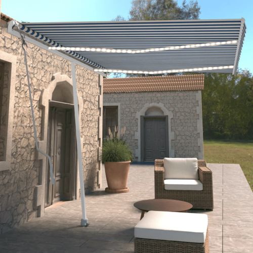 Автоматичен сенник LED и сензор за вятър 350x250 см синьо/бяло