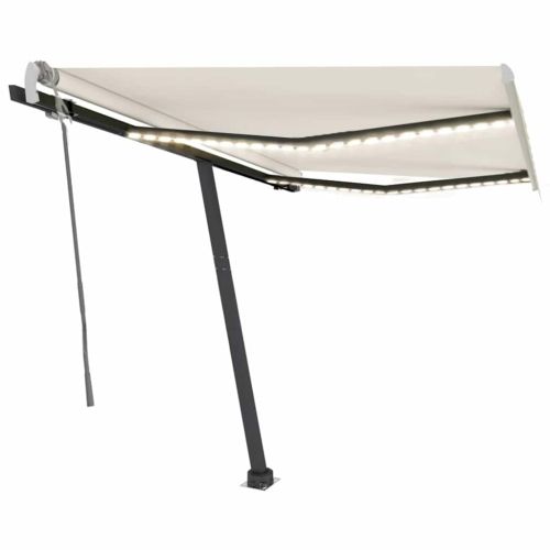 Ръчно прибиращ се сенник с LED, 350x250 см, кремав