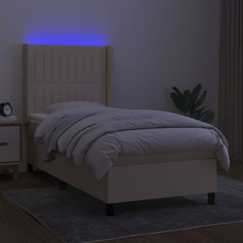 Боксспринг легло с матрак и LED, кремаво, 100x200 см, плат