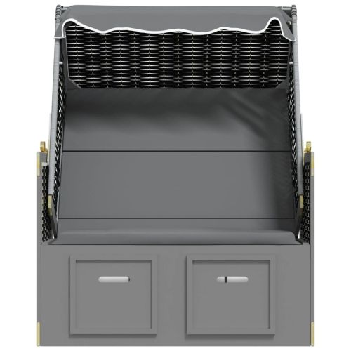 Strandkorb с навес, полиратан и масивно дърво, антрацит и черно