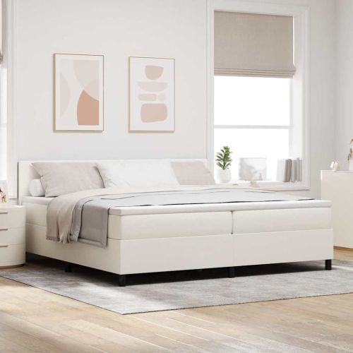 LED кутия за пружини с легло Слонова кост и бяло 200 x 200 cm