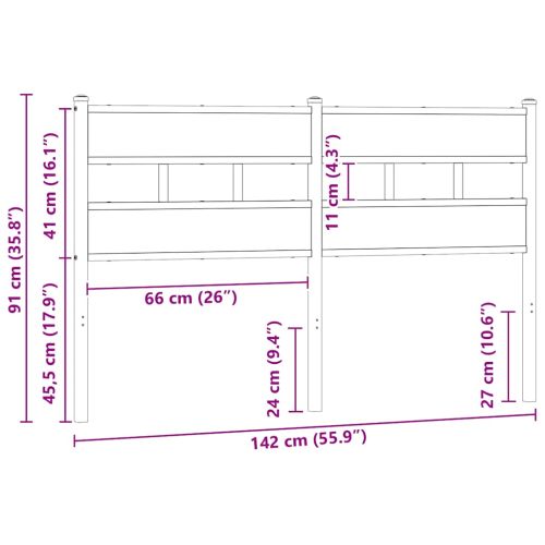 Резервна табла за легло, опушен дъб, 135 см, желязо и инженерно дърво