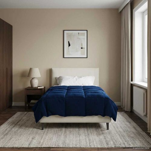 Летен юрган Патичено Тъмен син 135 x 200 cm Микрофибър