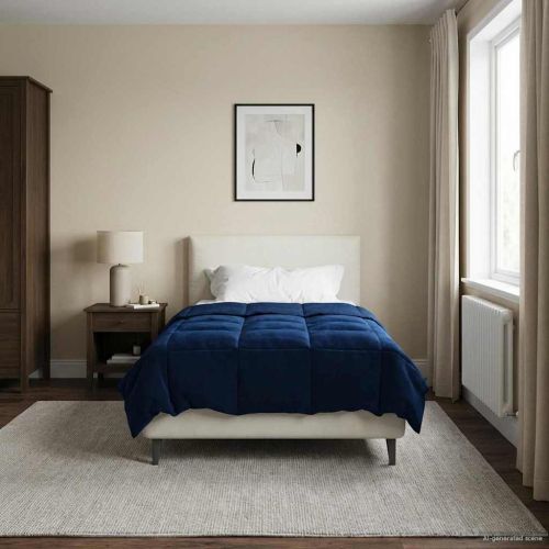 Летен юрган Патичено Тъмен син 155 x 220 cm Микрофибър