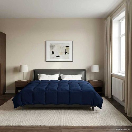 Пълно годишно юрганче Тъмен син 240 х 260 см Микрофибър