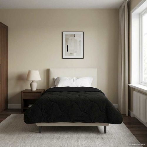 Летен юрган Черно 140 x 200 cm Микрофибър и тедди флийс