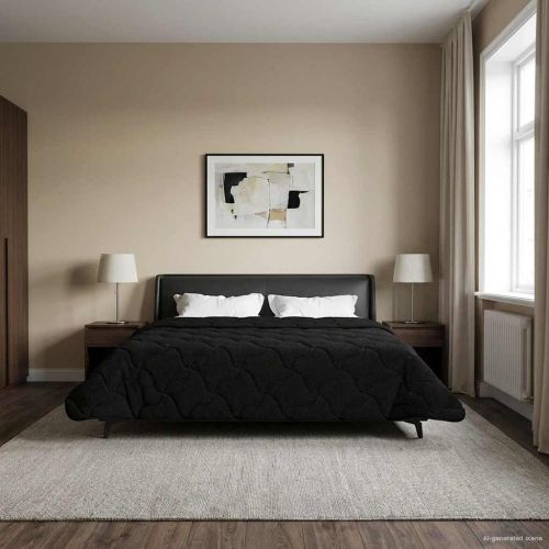 Летен юрган Черно 240 х 260 см Микрофибър и тедди флийс