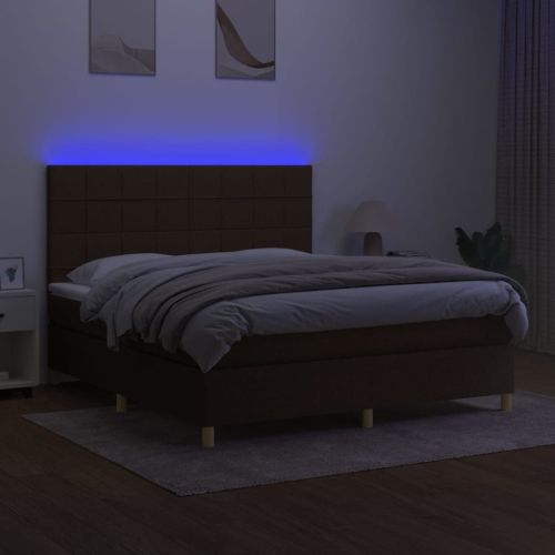 Боксспринг легло с матрак и LED, тъмнокафяво, 160x200 см, плат