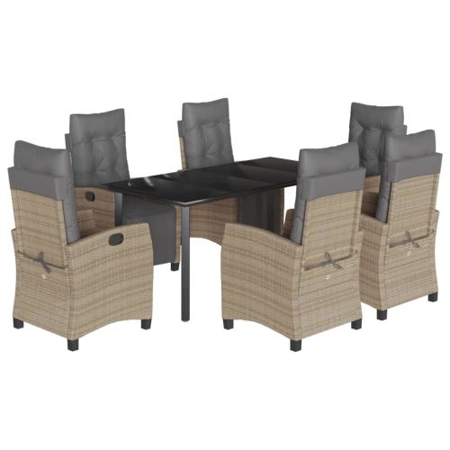 Градински комплект с възглавници 7 части бежов микс полиратан