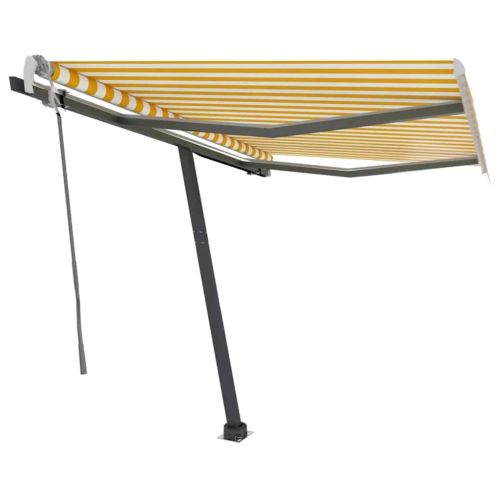 Ръчно прибиращ се сенник с LED, 300x250 см, жълто и бяло