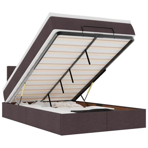 Османска легло с матрак и LED, тъмнокафяво, 120x200 см, плат